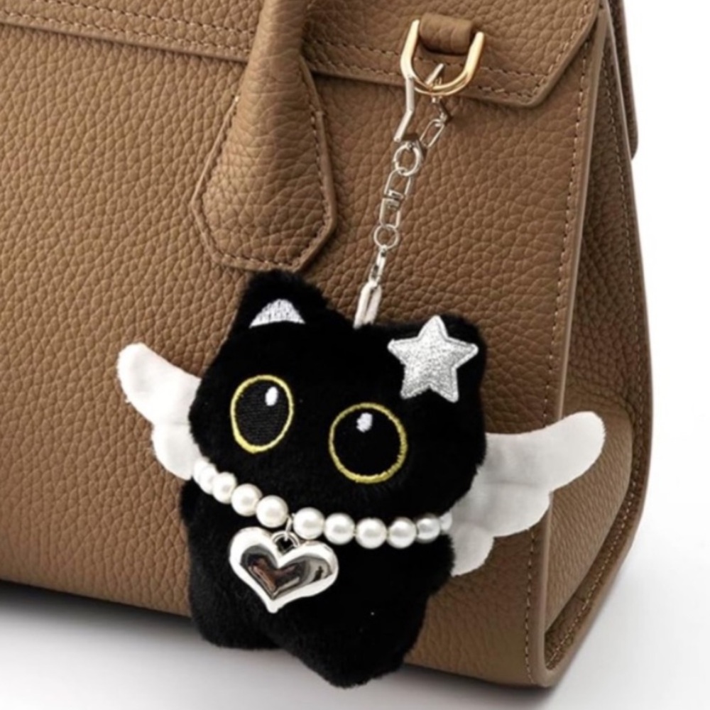 🐈‍⬛NEW Black Cat Bag Charm/ Keychain Kitty Angel Star Plush Fuzzy Kawaii Cute